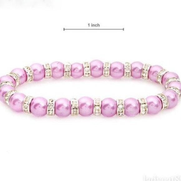 Pink Pearl and Crystal Stretch Bracelet - Picture 2 of 2